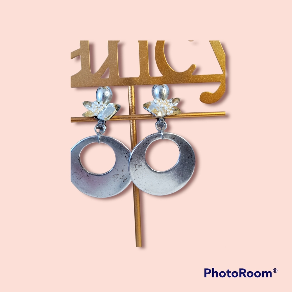 Retro 80's large silver earrings
